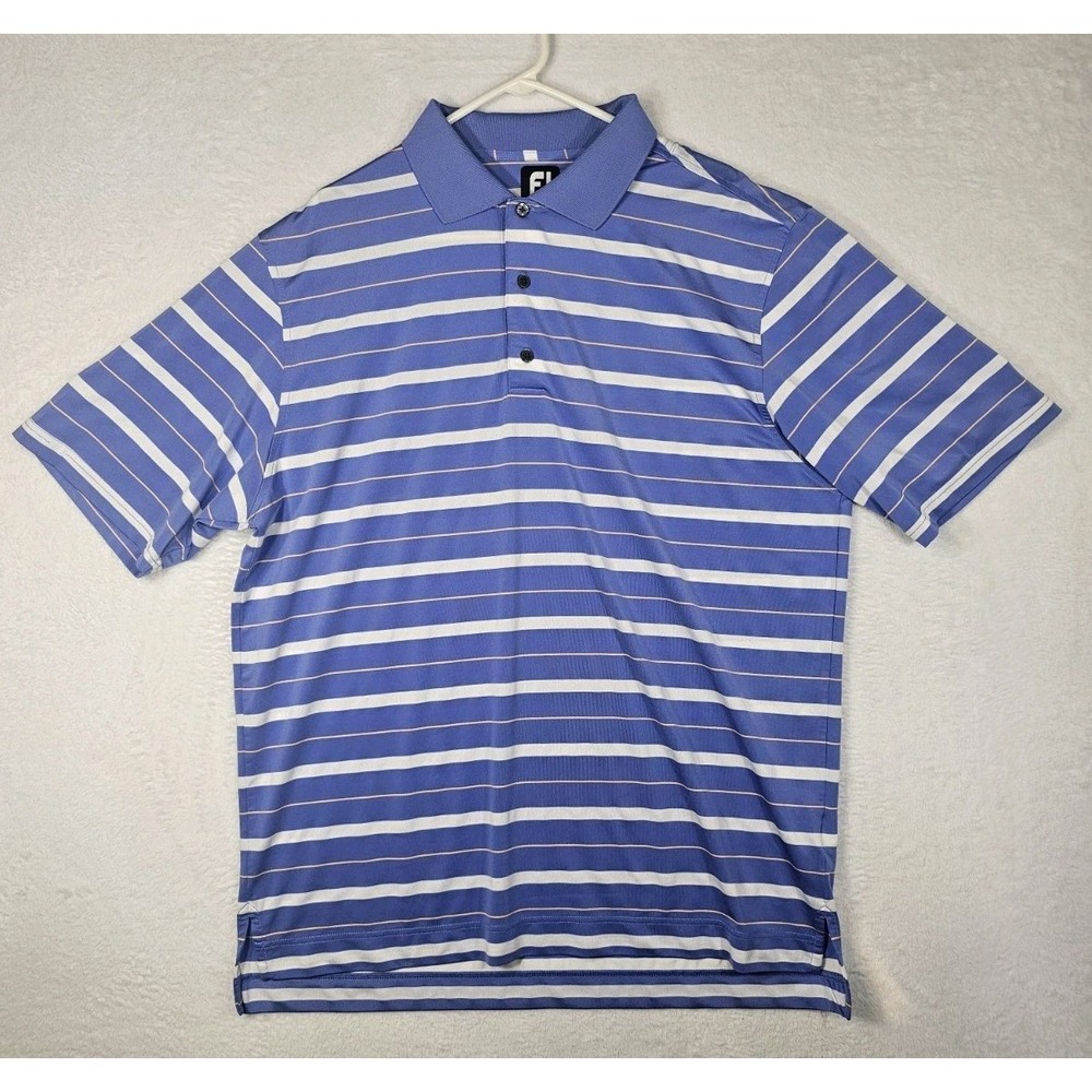Footjoy Polo Shirt Mens XL Blue‎ White Striped Pullover FJ Golf Performance